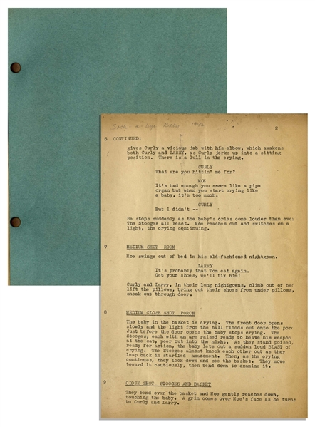 Moe Howard's 29pp. Script Dated April 1942 for The Three Stooges Film ''Sock-a-Bye Baby'' -- First Page Missing, Else Very Good Condition